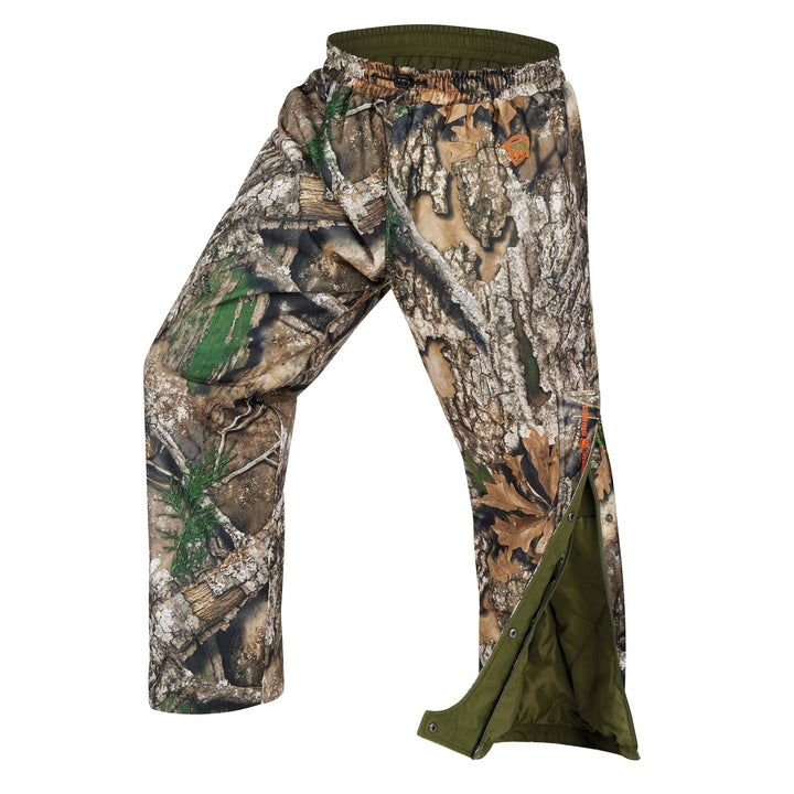 Front view of the Quiet Tech 2.0 Pant Realtree APX variant with open leg zipper.